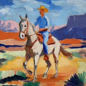 Cowboy Painting: Colorful Western Landscape Art, Acrylic on Canvas
