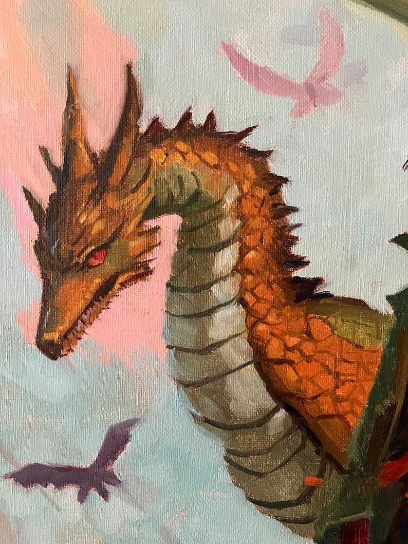 The Dragon Rider original fantasy painting, fine art 16x20 inches image 3