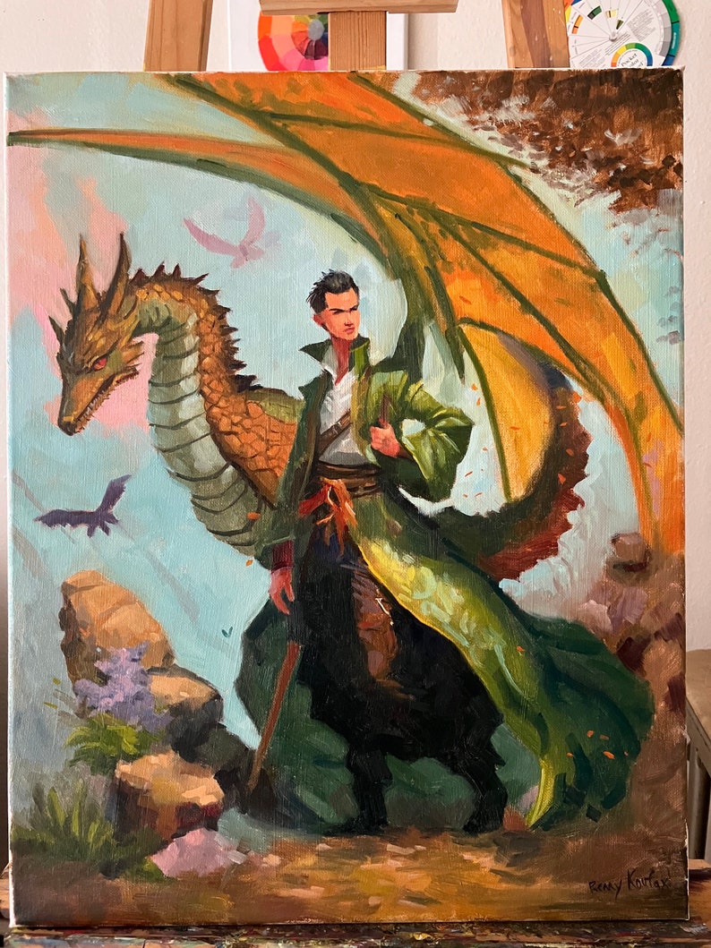 The Dragon Rider original fantasy painting, fine art 16x20 inches image 6