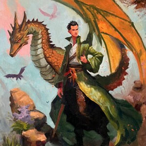 The Dragon Rider original fantasy painting, fine art 16x20 inches image 1