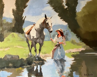 Springtime Crossing, Large Original Western Oil Painting, 30x40 inches, Oil on Canvas