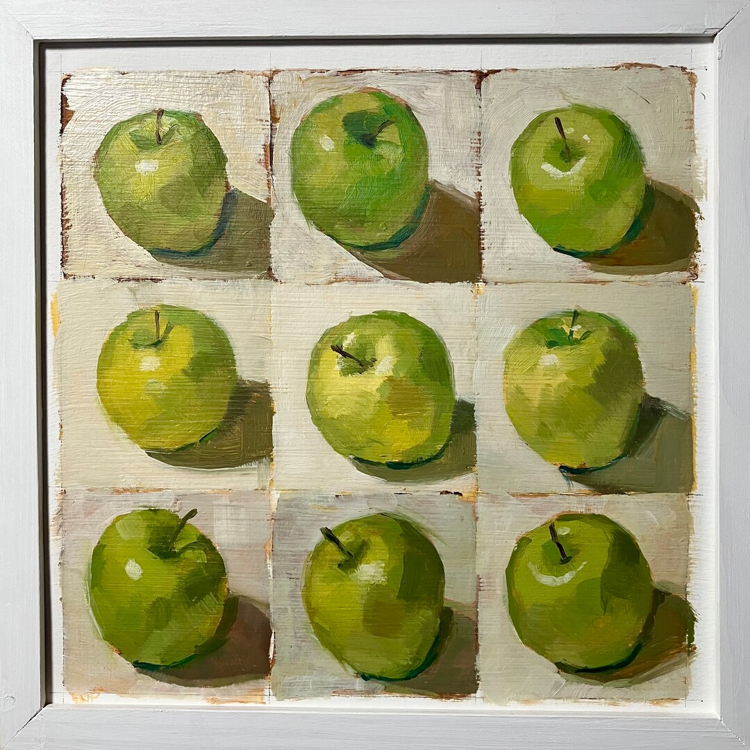 Nine Apples Nine Green Apples Original Still Life Oil Painting, 10x10 Inches ...