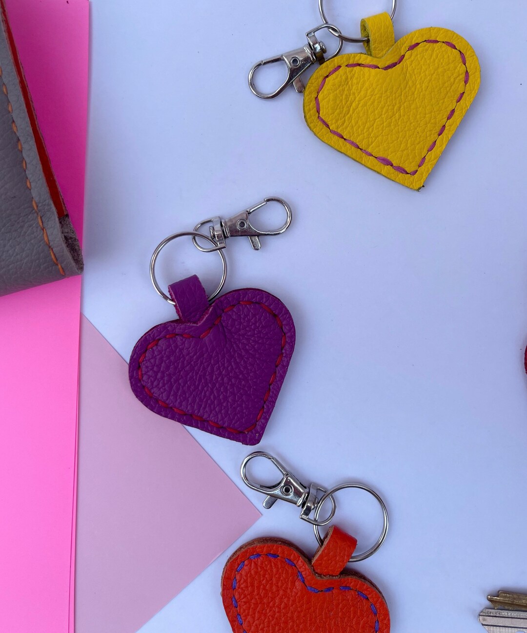 Leather Heart Keychain Personalized Gifts for Her Gifts for Etsy