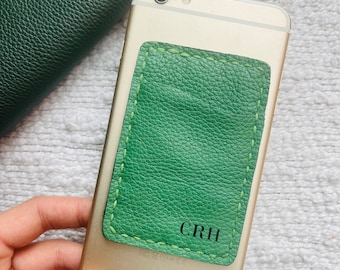 Phone Card Holder, Leather Card holder with Adhesive, Phone Accessories, Personalized Gift.