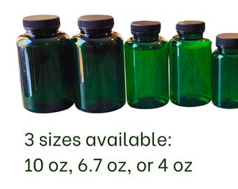 Green Plastic Wide Mouth Bottles with Lined Screw Caps – 4, 6.7, or 10 oz