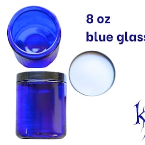 Pot en verre bleu cobalt de 8 oz avec couvercle à doublure noire - Lotions, crèmes, produits cosmétiques, médicaments, pilules de vitamines et bougies, etc.