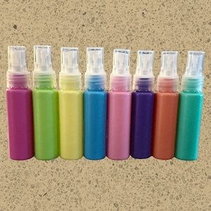 1oz Plastic Spray Bottles set of 8 with Fine Mist Sprayer Pink Green Yellow Blue Purple Orange Beauty Cosmetics Essential Oils Body Spray