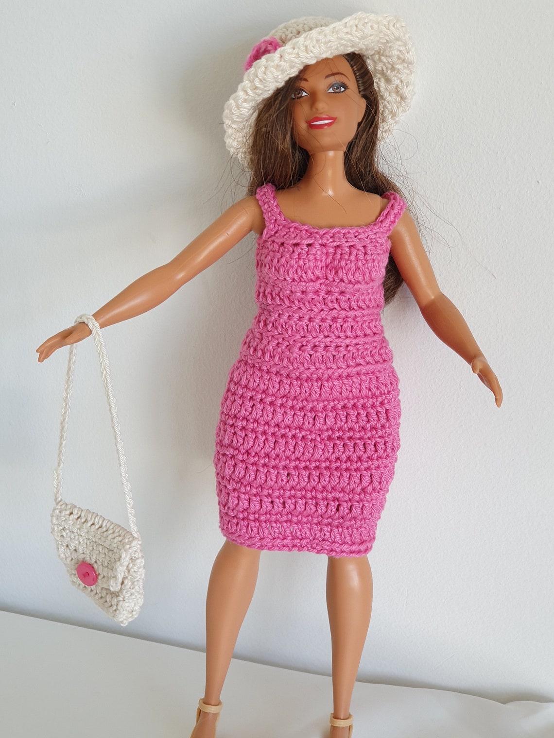 Crocheted Pink Dress Fits Barbie