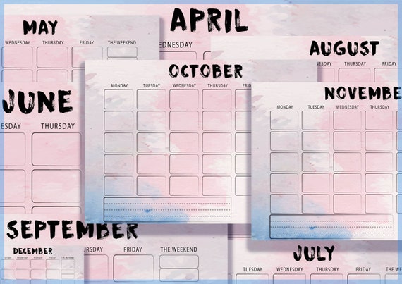 Yearly Calendar Printable Calendar PDF Yearly Calendar JPEG | Etsy