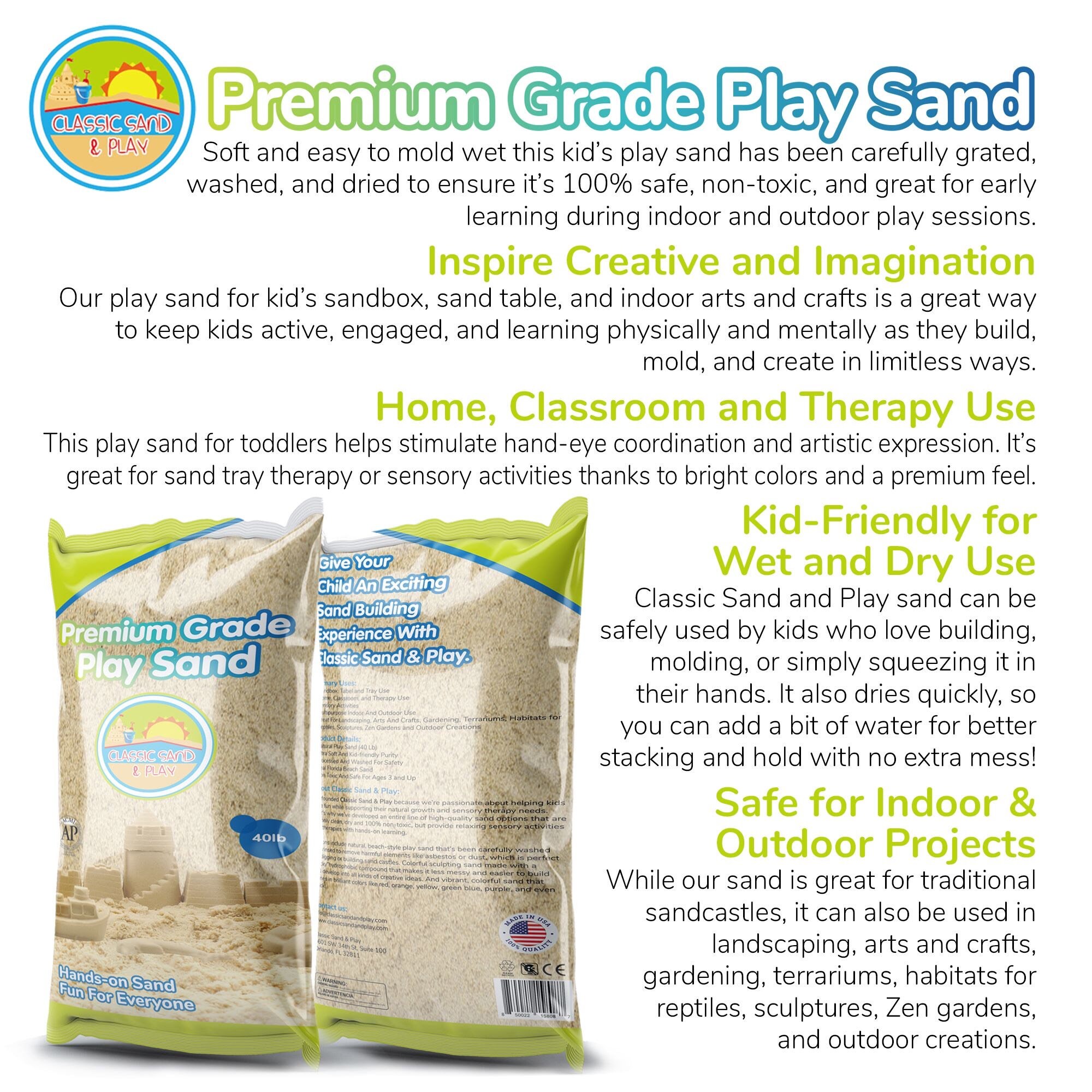 Classic Sand and Play Sand for Sandbox, Table, Therapy, and Outdoor Use ...