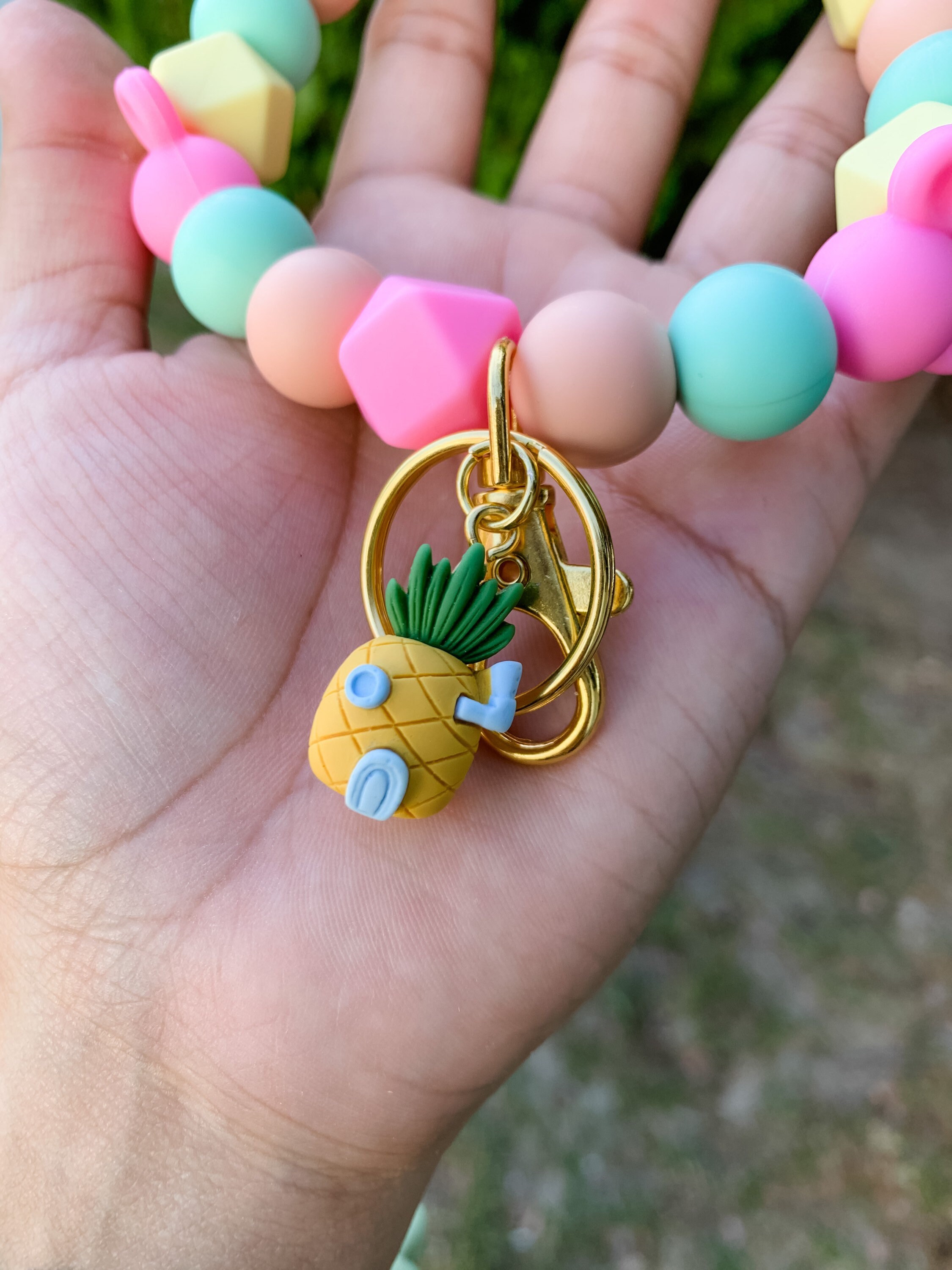 Spongebob Inspired Silicone Bead Keychain Wristlet Bracelet Etsy