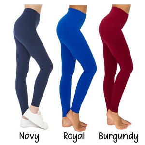 Solid Leggings, Yoga Leggings, Blue Leggings, Plus Leggings, Royal Leggings, Burgundy Leggings, Chambray image 2