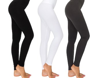 Ladies Women's Full Length Leggings Black White Colours Cotton