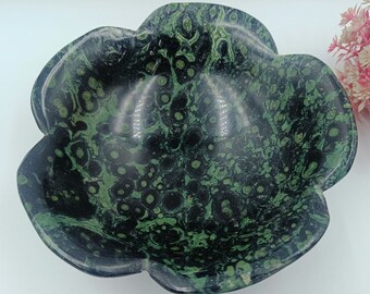 Hand Carved Kambaba Jasper Bowl: 8" Gemstone Table Decor