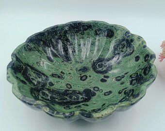 Hand Carved Kambaba Jasper Bowl: 8" Gemstone Home Decor