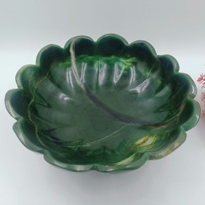 8.5&quot; Natural Green Jade Decorative Hand Carved Bowl for Home Decor Table Decor - Gift for her him, Gemstone Large Dish
