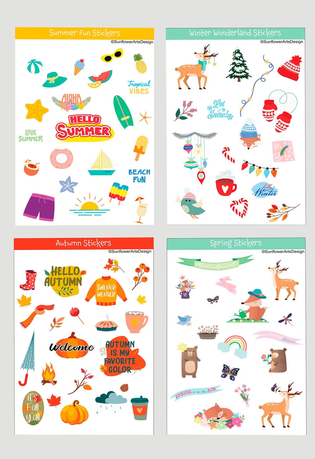Seasonal Stickers: Autumn, Winter, Spring, Summer - Etsy
