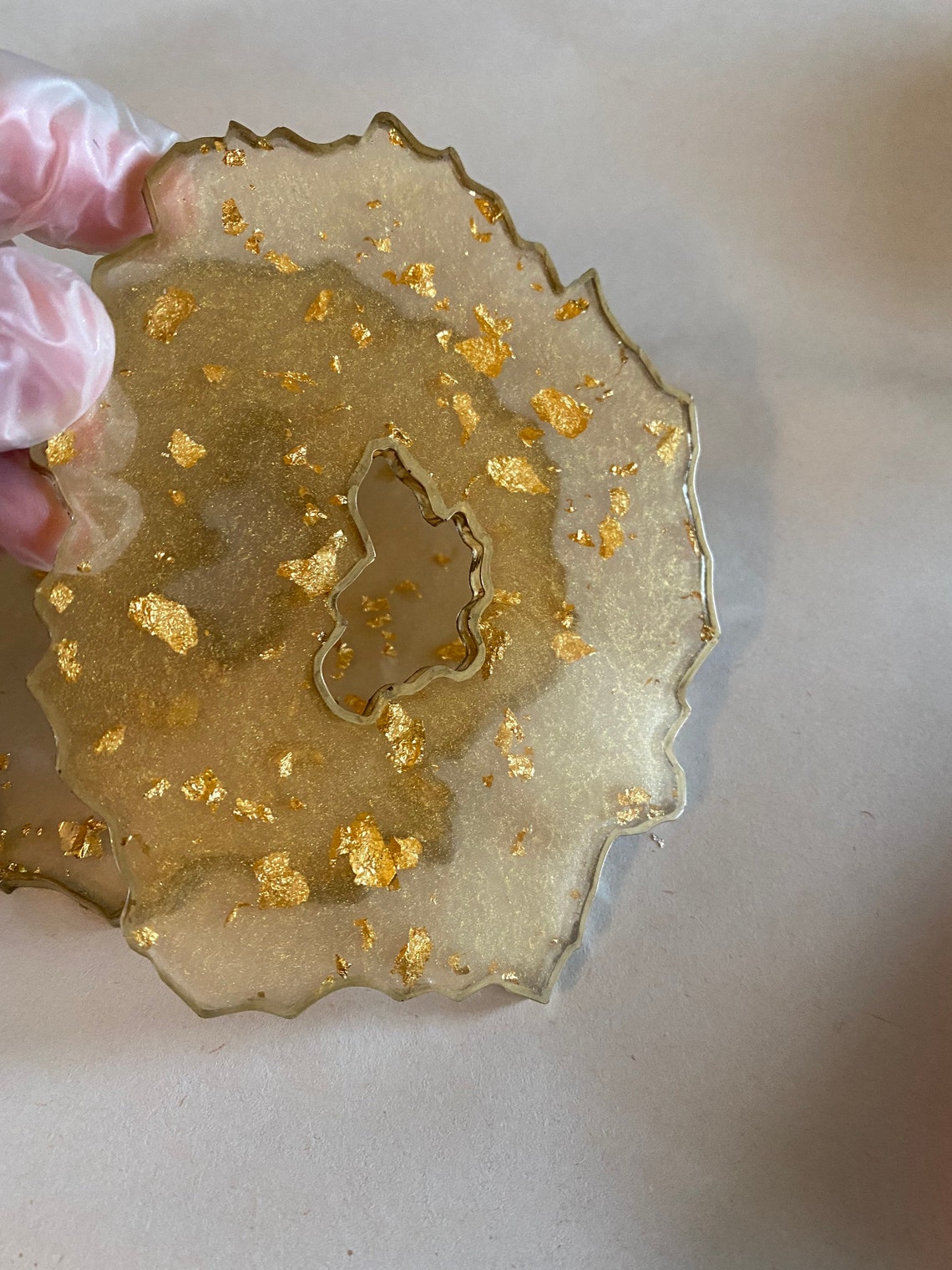 Gold Leaf Resin Geode Coasters set of 2 Etsy