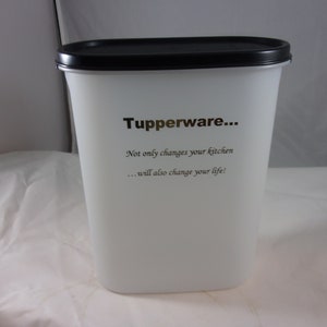 Vintage Tupperware Container Black Lid Clear Oval Medium Storage 7