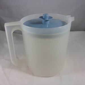 Tupperware Sheer Frosted Pitcher 1.5Qt with Country Blue Push Button Lid