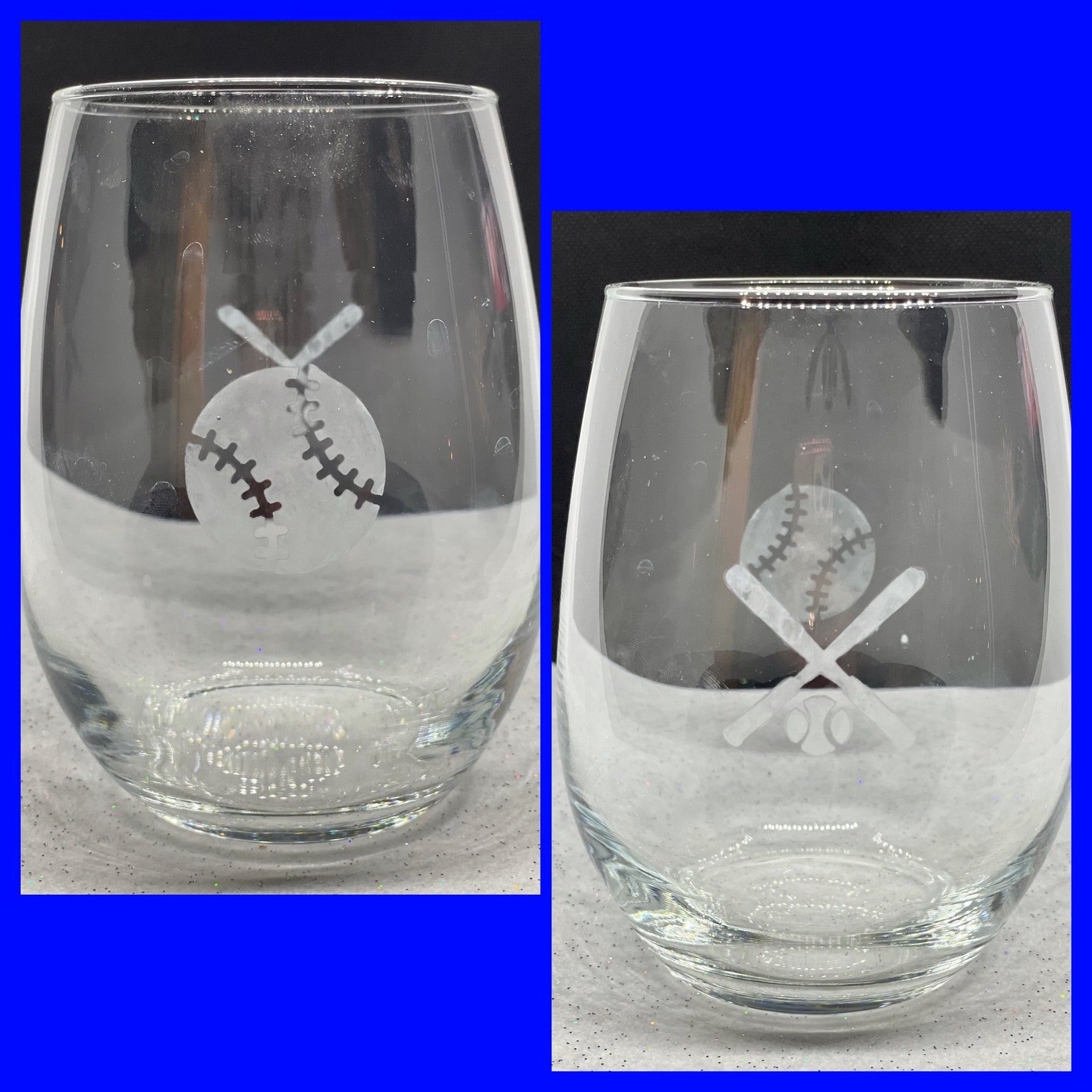 Stemless Baseball Themed Baseball & Bat Wine Glass Etsy