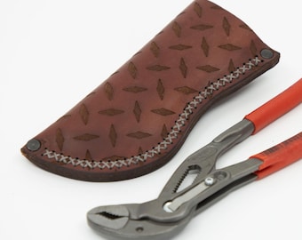 Estuche/funda de cuero artesanal con placa de diamante para alicates Knipex Cobra de 7,25 pulgadas