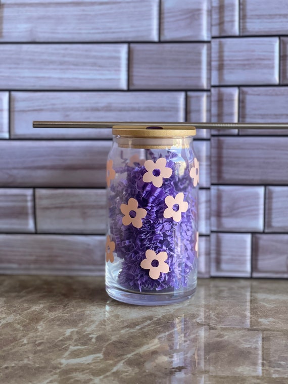 Retro Flowers Beer Can Glass Iced Coffee Glass Can Glass 