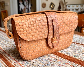 Vintage Handmade Leather Stamped Small Handbag