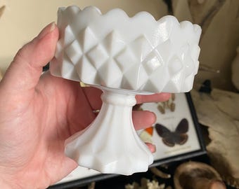 L.E. Smith Carousel Milk Glass Candy Dish (Missing Lid)