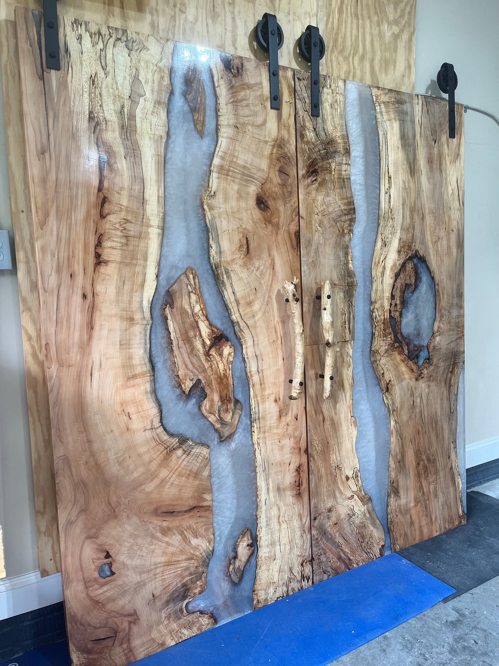 Wood Barn Doors With Epoxy Epoxy Barn Door Live Edge Barn Etsy