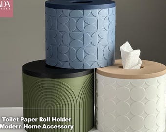 Toilet Paper Roll Holder | Minimalist 3D Printed Bathroom Storage | Countertop Tissue Organizer Modern Home Accessory