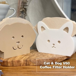 Hario V60 Coffee Filter Holder | Cute Cat & Dog Design, Perfect for V60 Filters | 3D print Functional item and decorative for Coffee Lovers