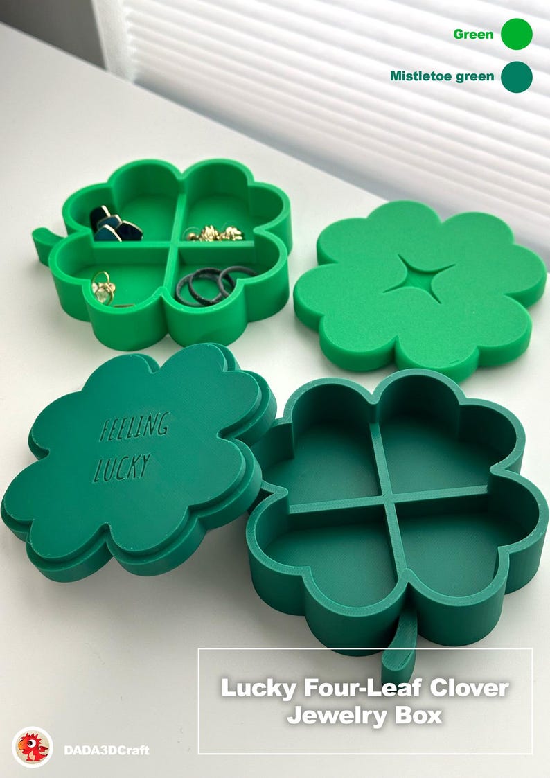Lucky Clover Jewelry Box | 3D Printed Trinket Box, Four-leaf Clover ...