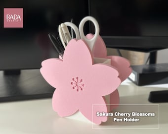 Sakura Cherry Blossoms 3D print Pen Holder | kawaii Stationery Organizer for Pens, Brushes & Markers | Spring Sakura Floral Desk Decor