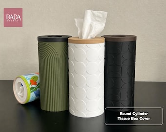 Funda cilíndrica redonda para caja de pañuelos / Soporte para pañuelos moderno y minimalista / Decoración para baño, dormitorio y oficina impresa en 3D / 50 pañuelos por envase