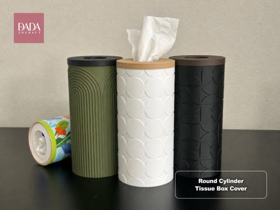 Round Cylinder Tissue Box Cover | Modern Minimalist Tissue Holder | 3D Printed Bathroom Bedroom Office Decor | 50 tissues per cannister