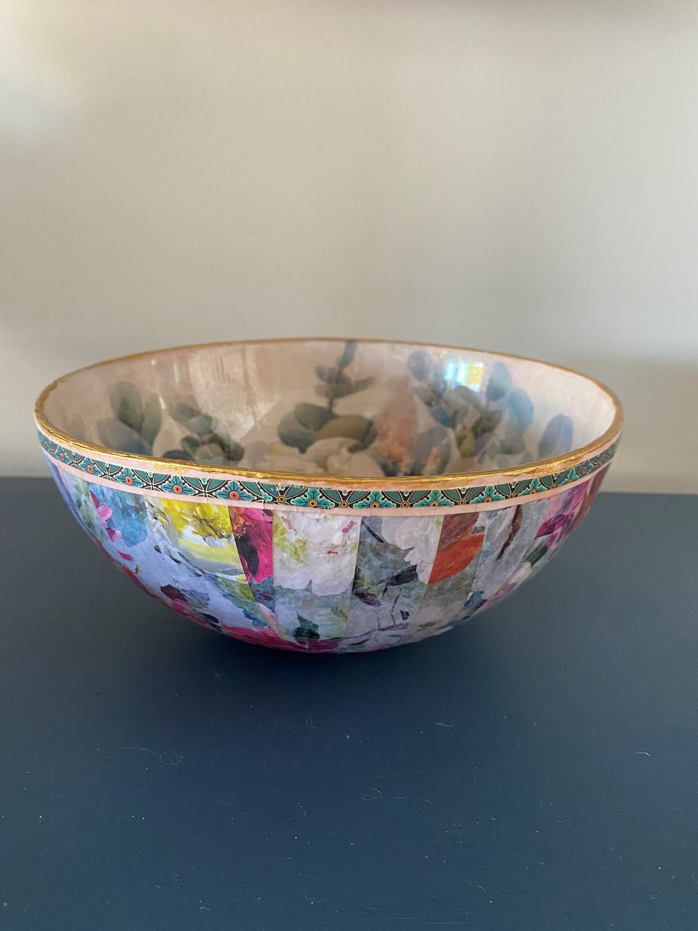 Decoupaged rice paper floral design bowl Etsy