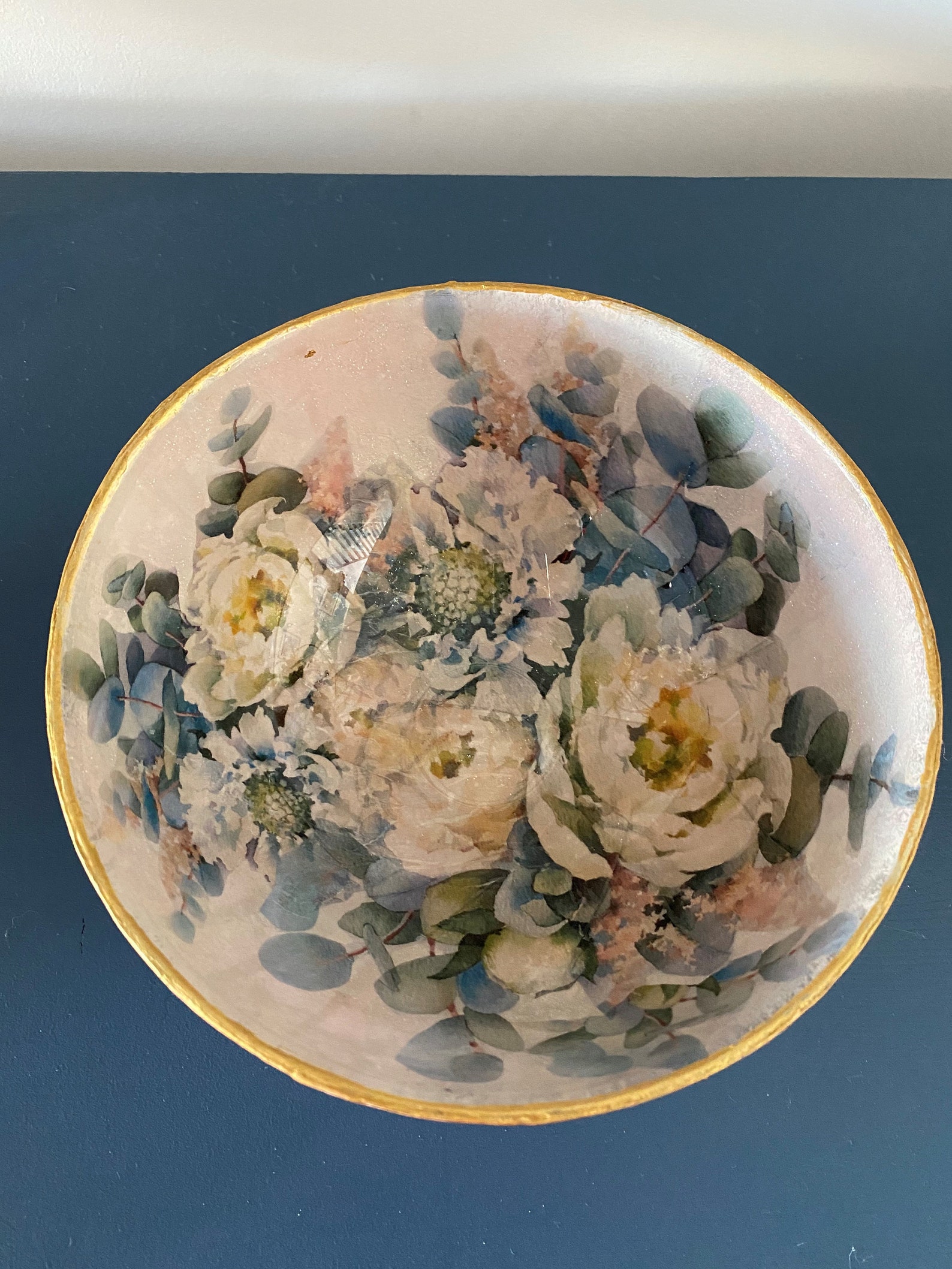 Decoupaged rice paper floral design bowl Etsy