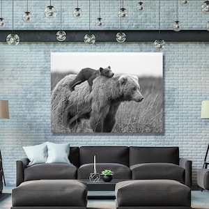 Grizzly Bear Art Canvas Print, Extra Large Wall Art, Living Room Wall Decor, Bear Canvas Art, Safari Animal Nursery Print, Bear Cub Canvas