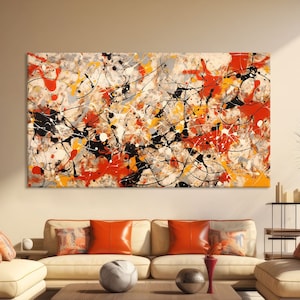 Style of Jackson Pollock Convergence Canvas Print, Abstract Wall Art Living Room, Style Jackson Pollock Canvas Print, Extra Large Wall Art