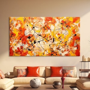 Jackson Pollock Style Canvas Wall Art, Abstract Print, Jackson Pollock Convergence Style Canvas Print, Extra Large Wall Art Living Room