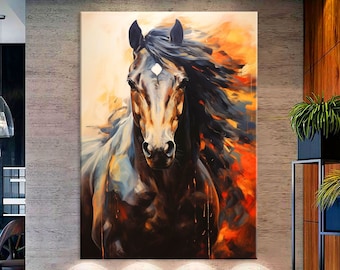 Abstract Horse Art Canvas Wall Art Living Room Decor, Animal Art, Horse Print on Canvas, Extra Large Wall Art, Horse Painting Print