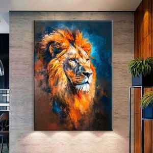 Leeuw kunst canvas muurkunst woonkamer decor, wilde dieren kunst, leeuw kunst aan de muur, dierenportret canvasafdruk, extra grote muurkunst