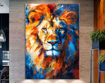 Lion Art Canvas Wall Art Living Room Decor, Wild Animal Art, Lion Wall Art, Animal Portrait Canvas Print, Extra Large Wall Art