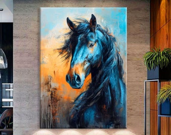 Horse Print on Canvas Wall Art Living Room Decor, Animal Art, Abstract Horse Art, Extra Large Wall Art, Horse Painting Print