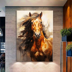 Arte abstracto del caballo lienzo pared arte sala de estar decoración, arte animal, impresión de caballo sobre lienzo, arte de pared extra grande, impresión de pintura de caballos