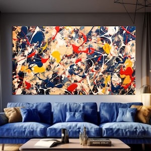 Style of Jackson Pollock Convergence Canvas Print, Abstract Wall Art Living Room, Style Jackson Pollock Canvas Print, Extra Large Wall Art