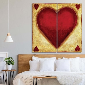 Game Card Canvas Print, Modern Wall Art, Hearts, Home and Game Room Decor, Poker Cards Canvas Print, Large and Framed Wall Art