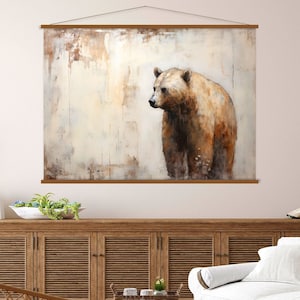 Bear Print on Canvas Wall Art Hanger, Hanging Wild Animal Art, Wall Art Living Room Decor, Bear Canvas Print, Extra Large Wall Art