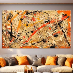 Style of Jackson Pollock Convergence Canvas Print, Abstract Wall Art Living Room, Style Jackson Pollock Canvas Print, Extra Large Wall Art